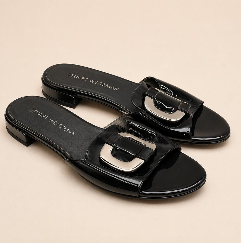 STUART WEITZMAN Odeon Patent Leather Slide Sandals Sz 8 $325